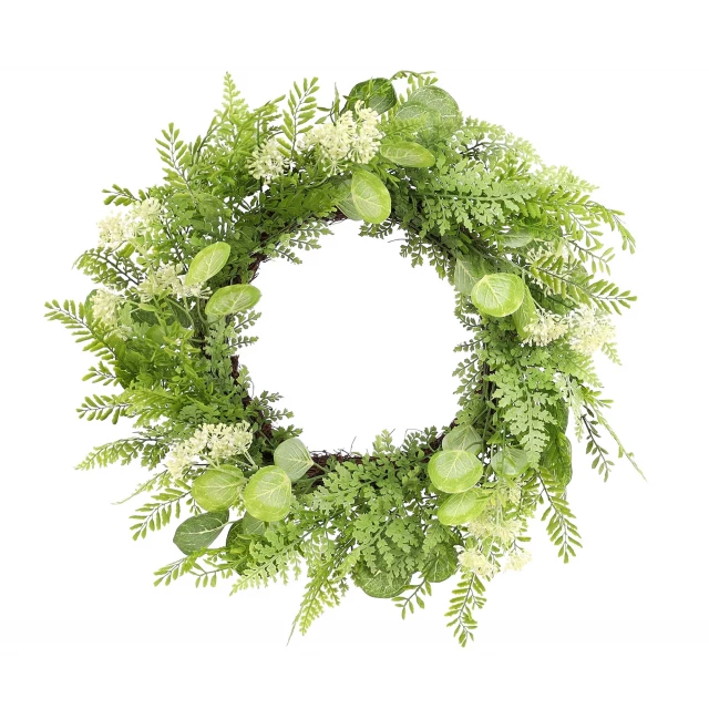Green and white artificial fern wreath decoration