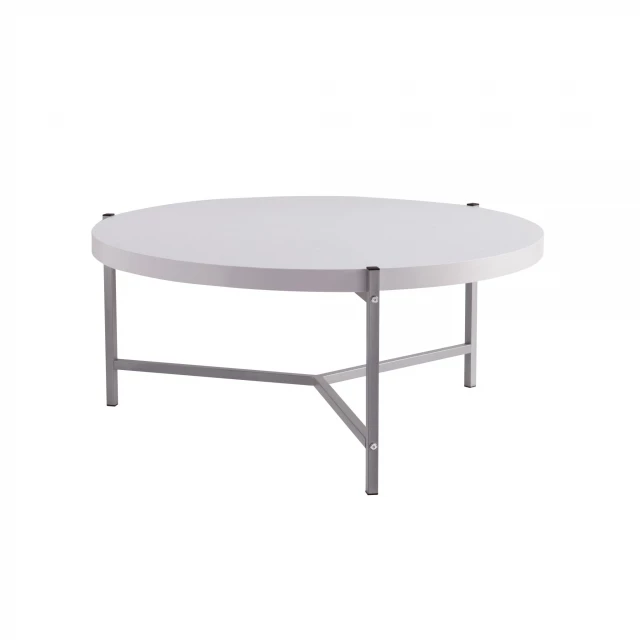 Silver stainless steel round coffee table with chairs and outdoor furniture setting