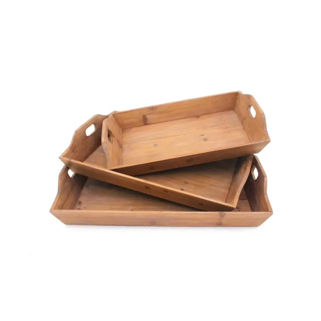 16.5 X 24.25 X 3.75 Brown Country Cottage Wooden - Serving Tray 3Pcs 16.5 X 24.25 X 3.75 Brown Country Cottage Wooden - Serving Tray 3Pcs