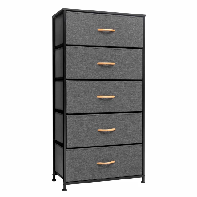 Black steel fabric five drawer chest furniture product
