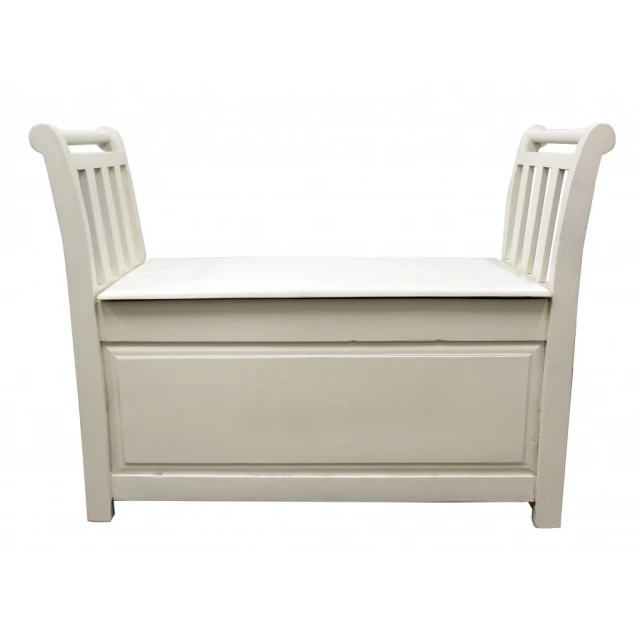 Wood entryway bench with flip-up high sides and armrests in a comfortable outdoor furniture design