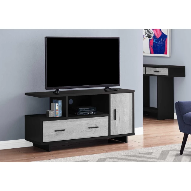 Modern board laminate MDF TV stand with storage shelving for interior design