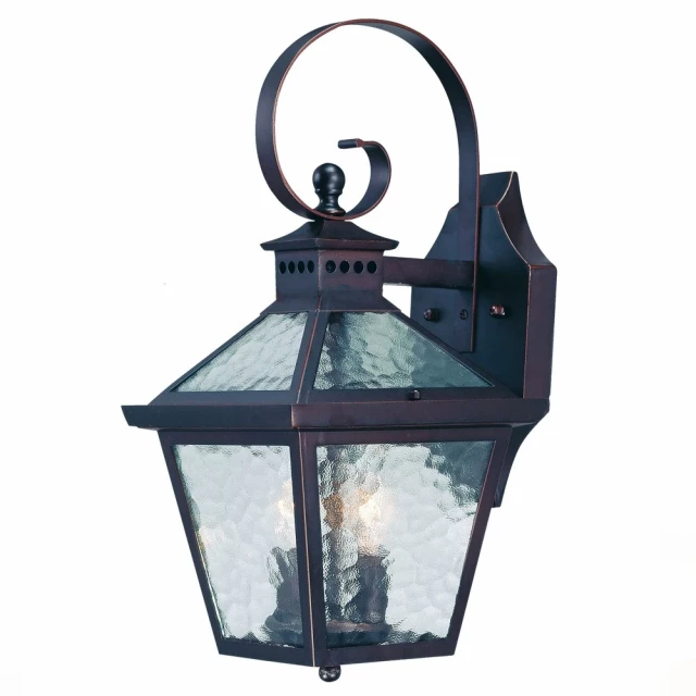 bronze black hammered glass wall light with lantern style lamp and finial