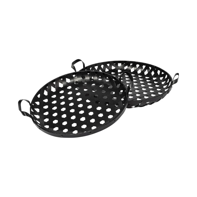 matte black metal interweaved bottom trays for fruit and tableware with circular pattern