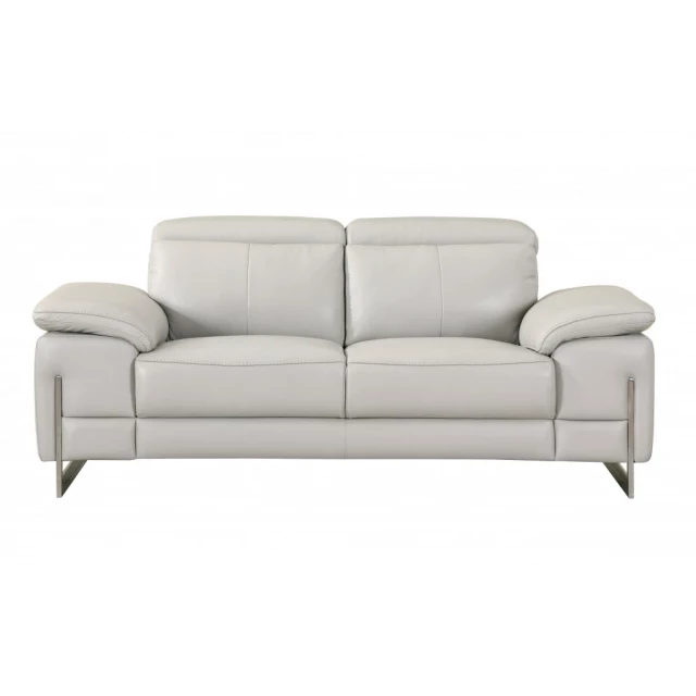 Gray silver genuine leather love seat with comfortable rectangle studio couch design suitable for outdoor furniture