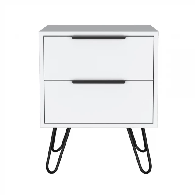 White drawer nightstand with simple rectangular design