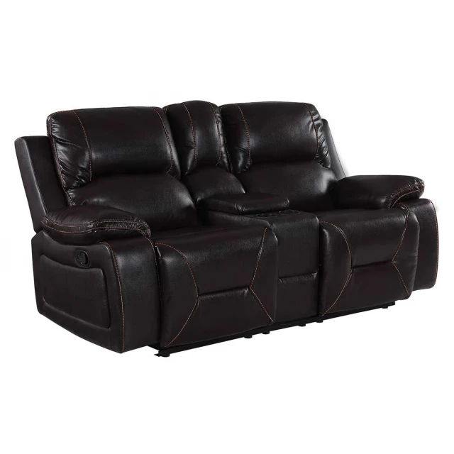 Brown leather manual reclining love seat with storage and comfortable sleeper chair design