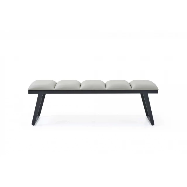 Gray black upholstered faux leather bench furniture with metal legs