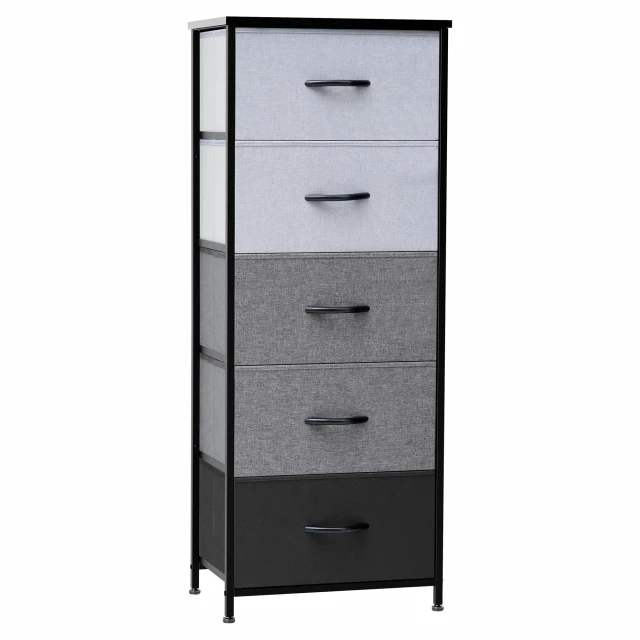Black steel fabric five drawer chest for bedroom storage
