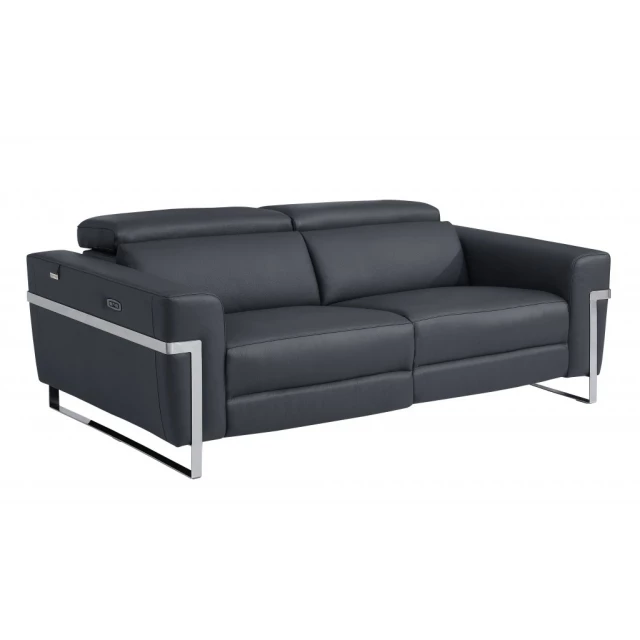 Gray silver Italian leather USB sofa with comfortable armrests and convertible sofa bed design