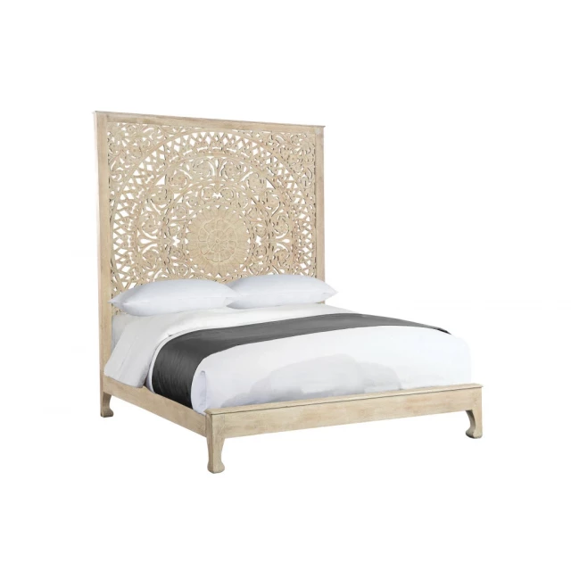 Wood King White Carved Medallion Bed in Elegant Bedroom Setting