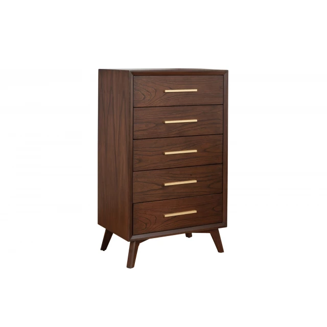 walnut solid wood five drawer chest elegant bedroom furniture