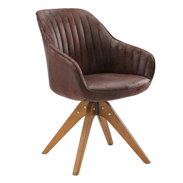 faux leather natural swivel arm chair with brown wood armrests and comfortable hardwood design