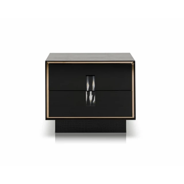 Black MDF steel nightstand with drawers and modern door handle design