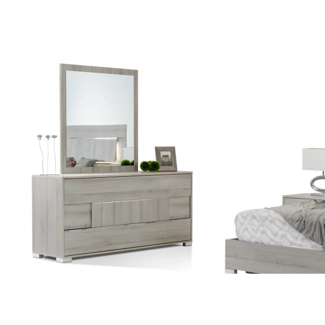 Contemporary gray middle block drawer dresser in a modern design