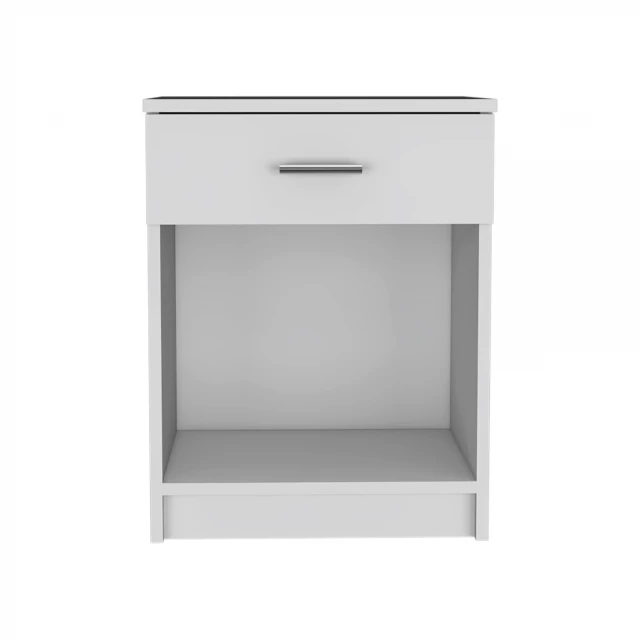 White drawer nightstand with modern aluminium handles and sleek rectangle design for home bedroom