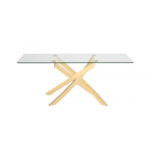 Rectangular glass stainless steel dining table with wood and beige accents