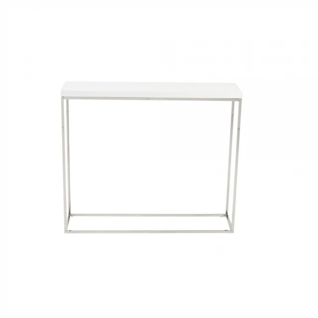 white silver frame console table with glass top