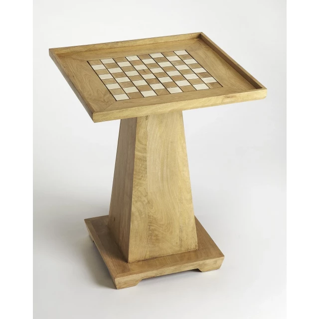 Updated natural wood game table with chairs and wood stain finish