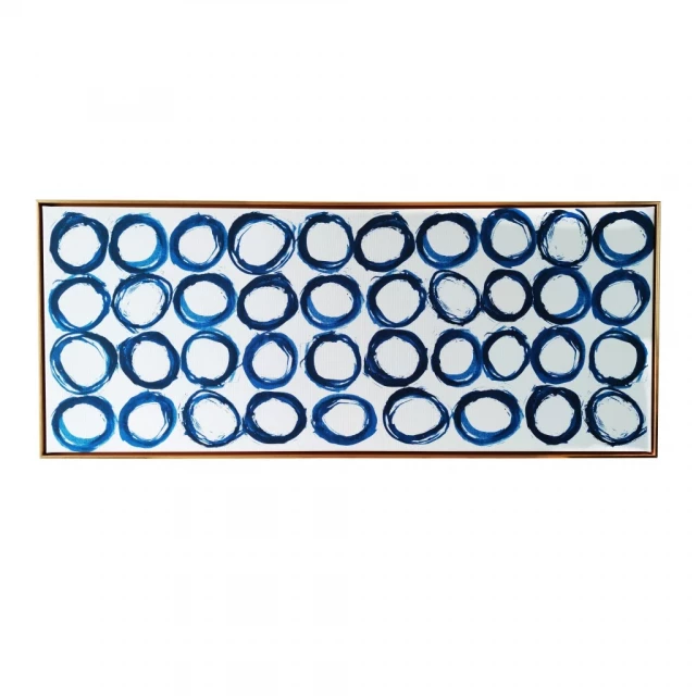Blue rings framed canvas wall art with electric blue circle patterns and fashion accessory motifs