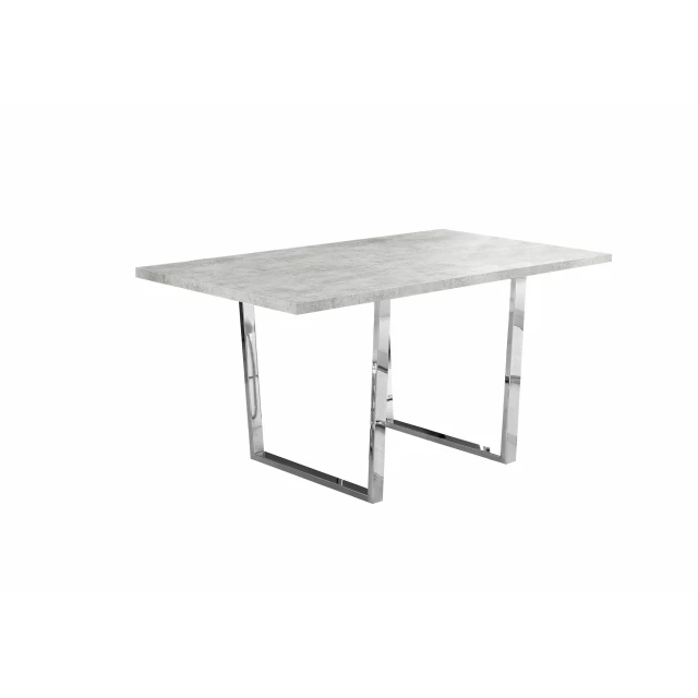 Gray silver metal dining table with wood elements suitable for outdoor use