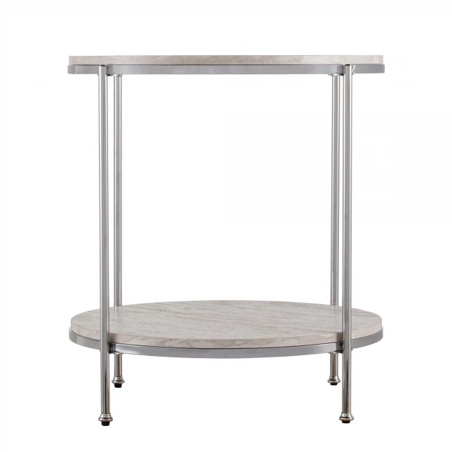 Wooden and metal rectangular end table with shelf for living room