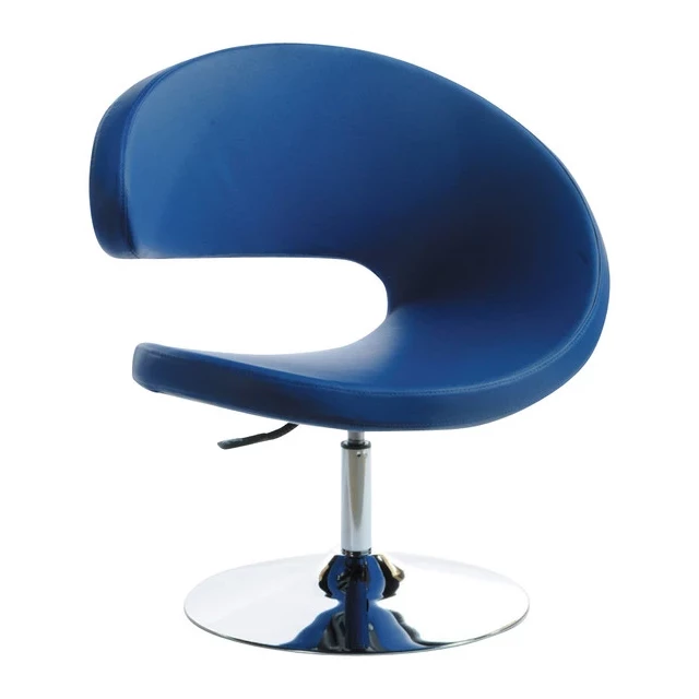 Blue leatherette lounge chair in a modern office setting with azure accents