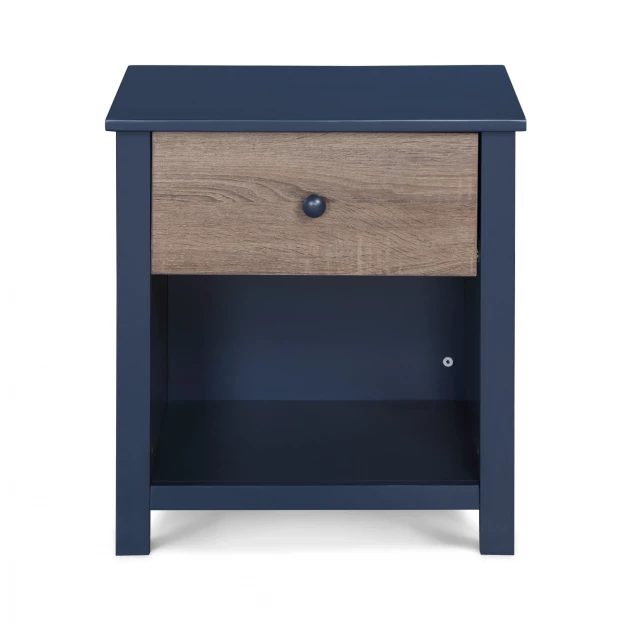 Dark blue drawer nightstand with chest of drawers and cabinetry design for bedroom furniture