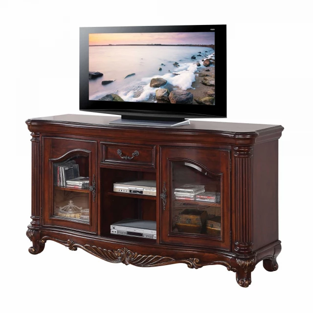 Cabinet enclosed storage TV stand bookcase with shelving and wood finish