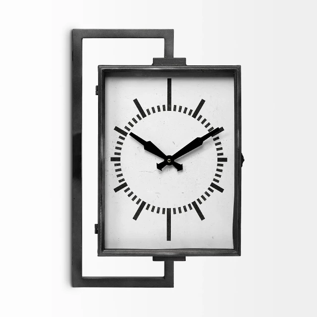 rectangular large black industrial wall clock with quartz movement and bold numbers