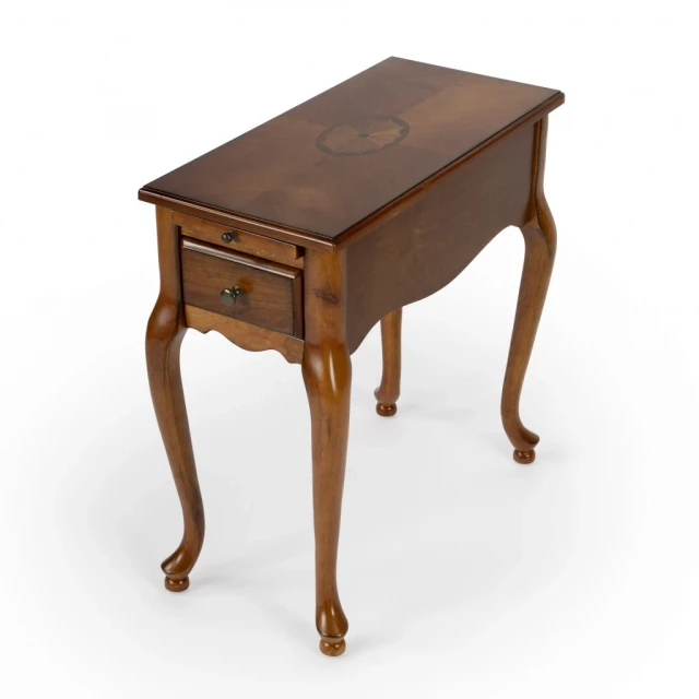 Rectangular manufactured wood end table with drawer and wood stain finish