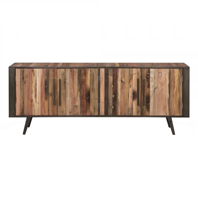 Iron cabinet enclosed storage TV stand with wood stain and door handle