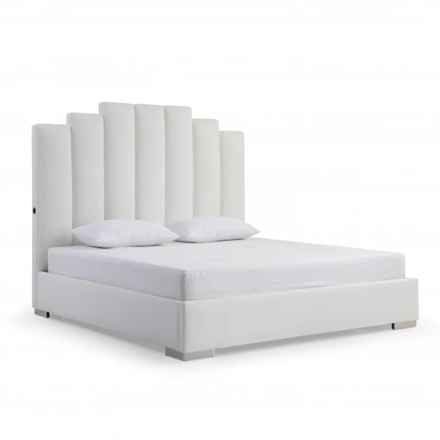 Vertical channel faux leather bed with USB ports
