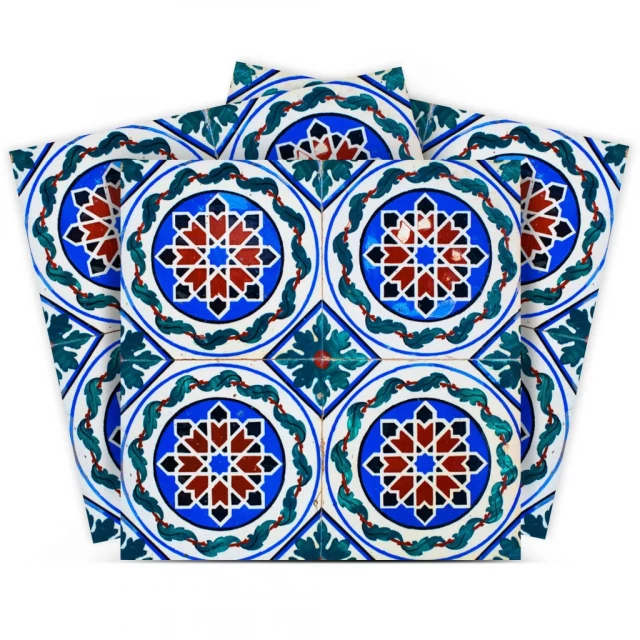 augustine removable peel stick tiles with blue rectangle art pattern and symmetrical design