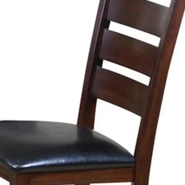 Set of Two Espresso And Brown Upholstered Faux Leather Ladder Back Dining Side Chairs Set of Two Espresso And Brown Upholstered Faux Leather Ladder Back Dining Side Chairs