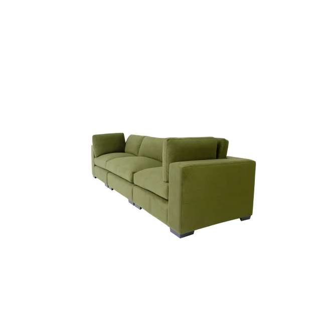 moss green microfiber dark brown sofa with comfortable rectangle studio couch design in a wooden frame