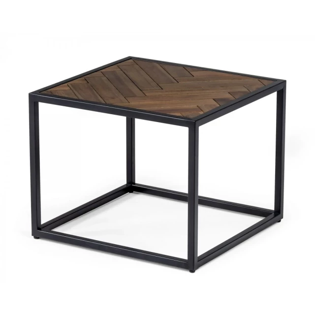 Black chevron wood and metal end table with rectangular shade and hardwood finish