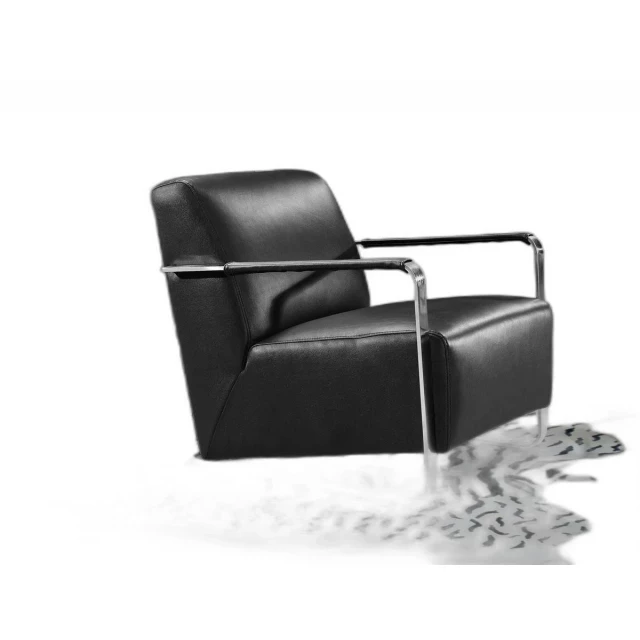 Modern black leather chair with chrome accents and armrests for contemporary style