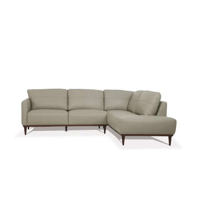 Leather L-shaped sofa chaise sectional with beige comfort rectangle studio couch and wood accents