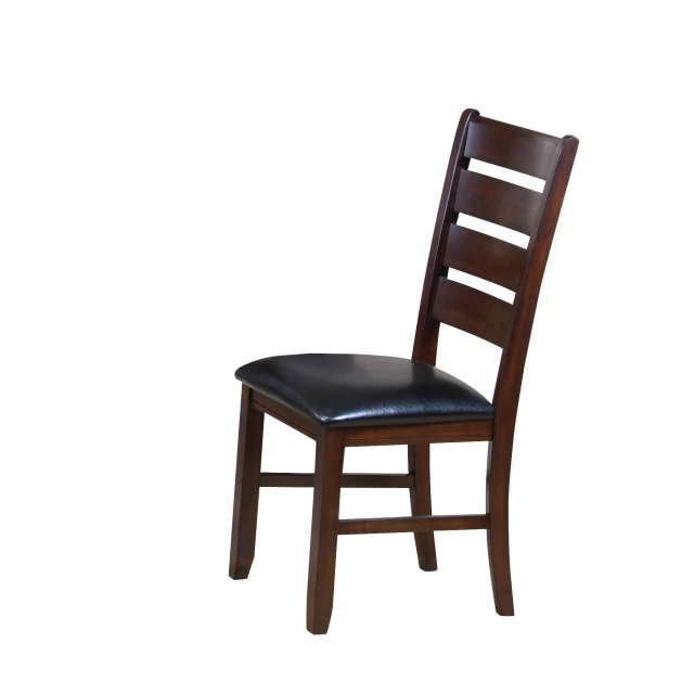Faux leather slat back side chairs with wood table and comfortable outdoor furniture setting