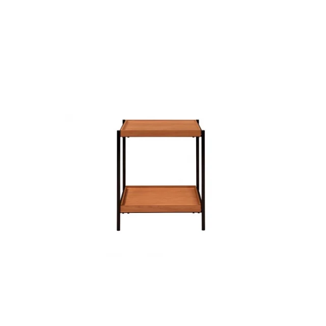 Wooden metal square end table with shelf and hardwood finish