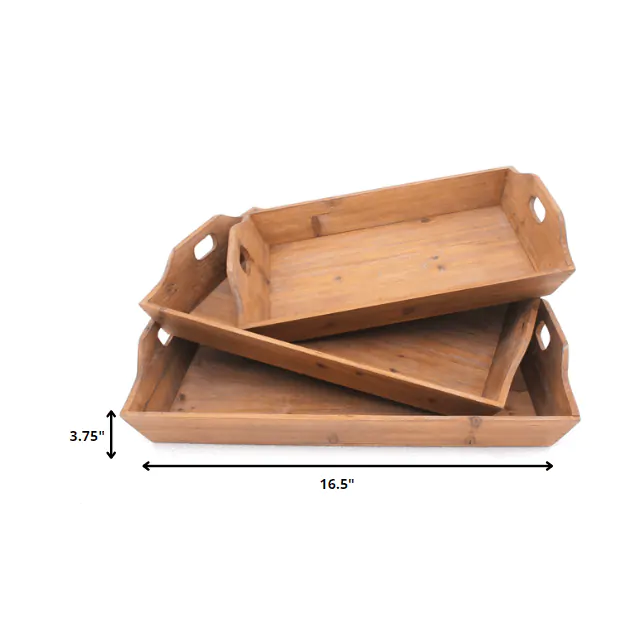 16.5 X 24.25 X 3.75 Brown Country Cottage Wooden - Serving Tray 3Pcs 16.5 X 24.25 X 3.75 Brown Country Cottage Wooden - Serving Tray 3Pcs