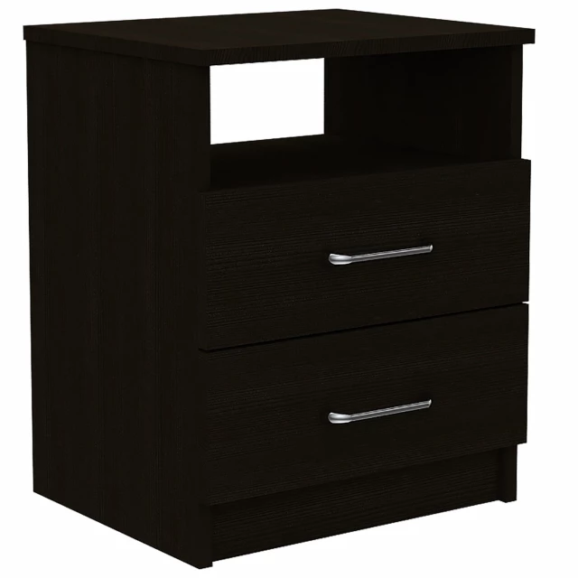 Brown open compartment nightstand with chest of drawers in wood cabinetry design