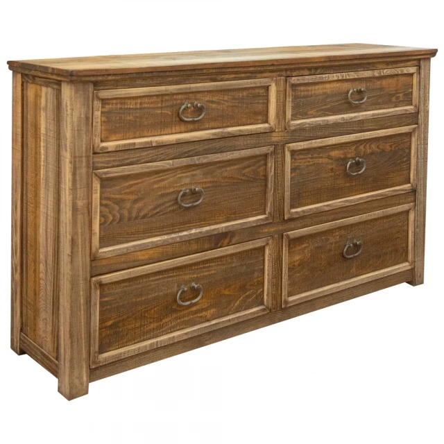 Solid wood six drawer double dresser in natural finish