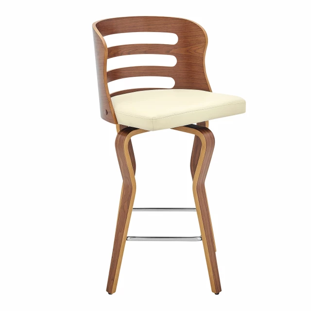 Low back counter height bar chair with armrests and wood finish suitable for outdoor use