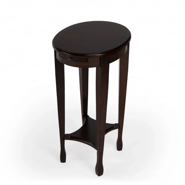 Manufactured wood oval end table with shelf for living room furniture