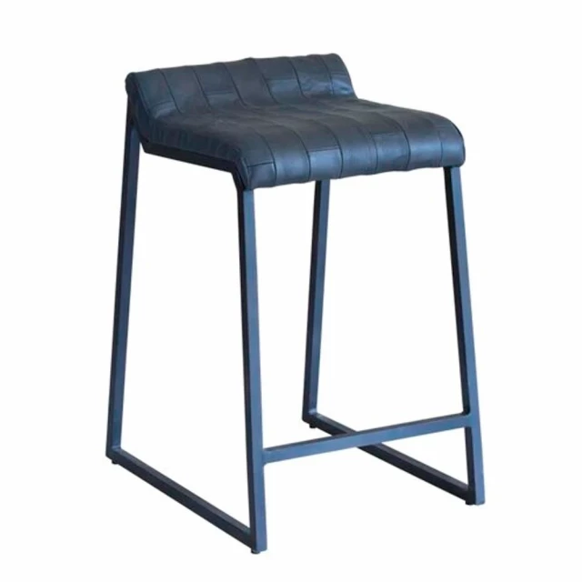 Low back counter height bar chair in electric blue with metal and plastic elements