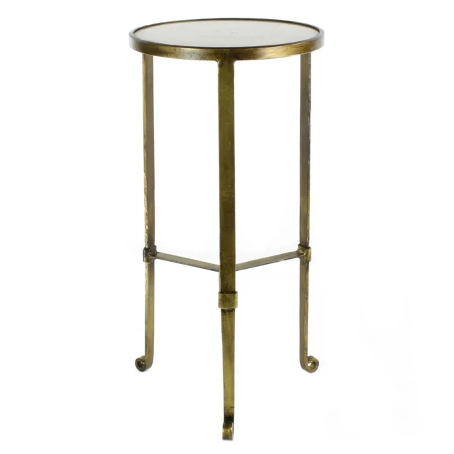 Gold white marble side table with metal pedestal base and glass accents in furniture design