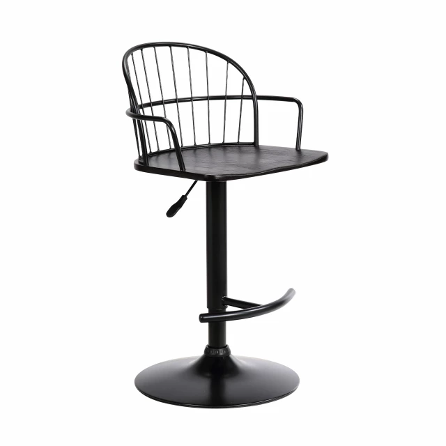 Low back adjustable height bar chair with artful wood and transparent composite materials
