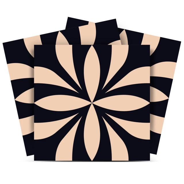 black cream peel stick removable tiles with creative arts pattern and symmetrical rectangle design